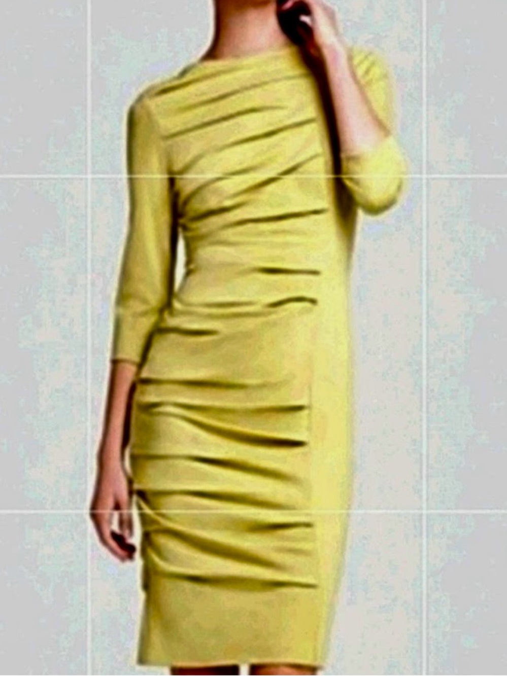 Escada Peridot Ruched Midi Sheath Dress